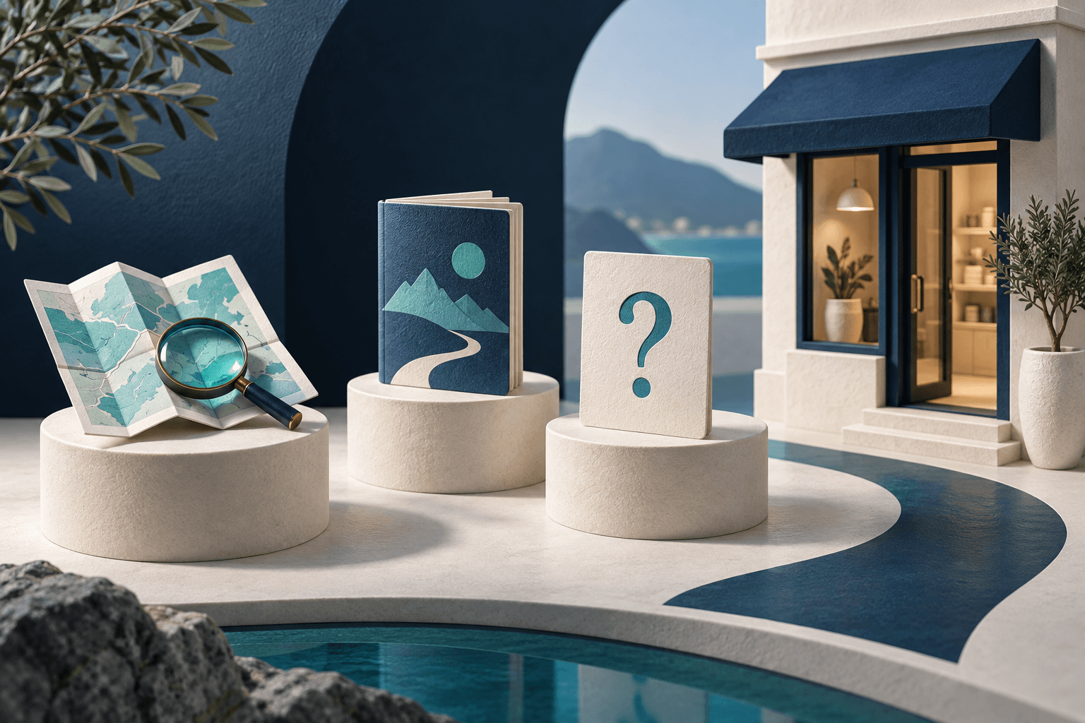 Three conceptual lead-magnet formats displayed beside a local storefront