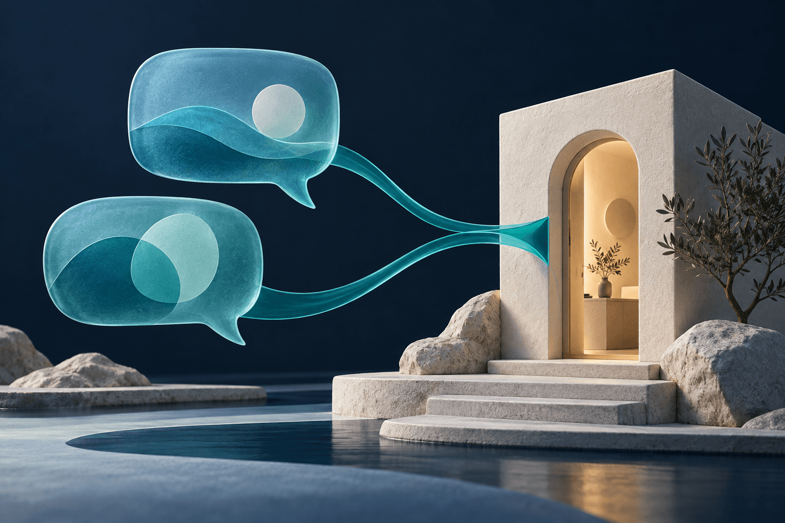 A bridge linking AI discovery questions with a local consultancy conversation