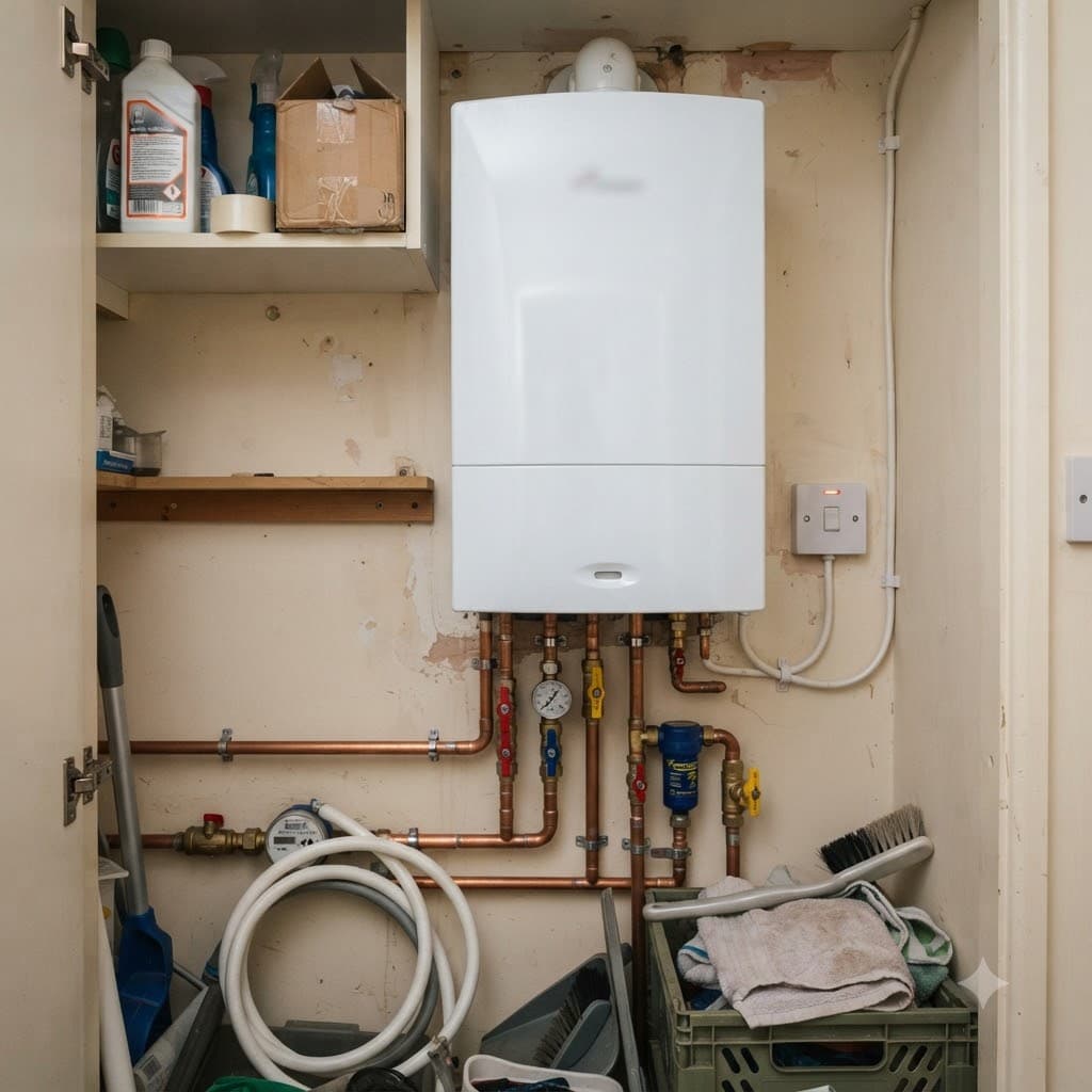 New combi boiler installed in an airing cupboard in Reading
